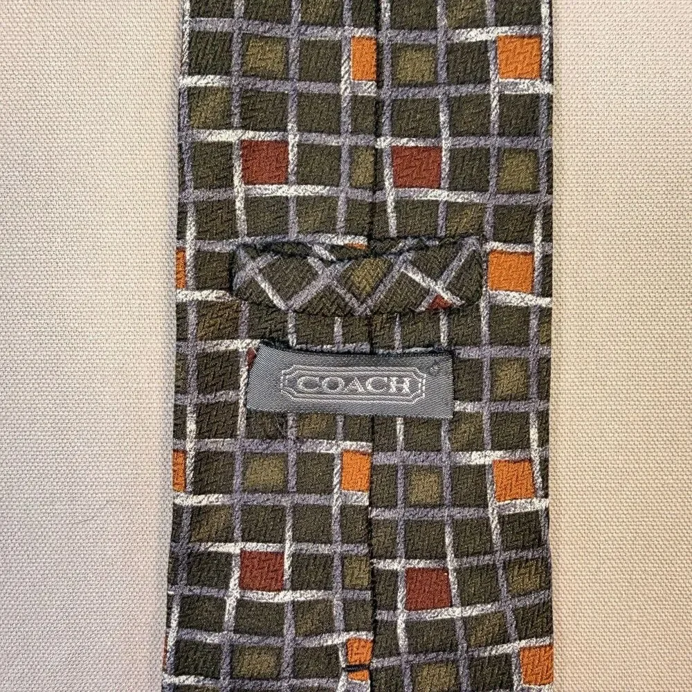COACH Italian Silk Tie Geometric Design Luxury Stunning Made in Italy 60” x 3.5”